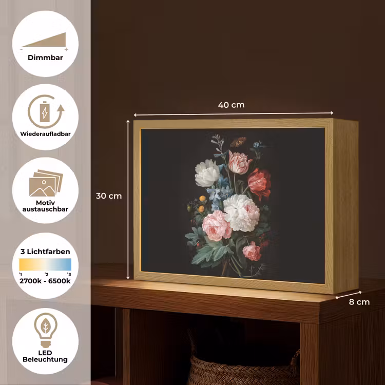 Boeket - Kleurrijk - Klassiek Light Box met batterij (Wandlamp) middel -USP_websiteoverzichtDE