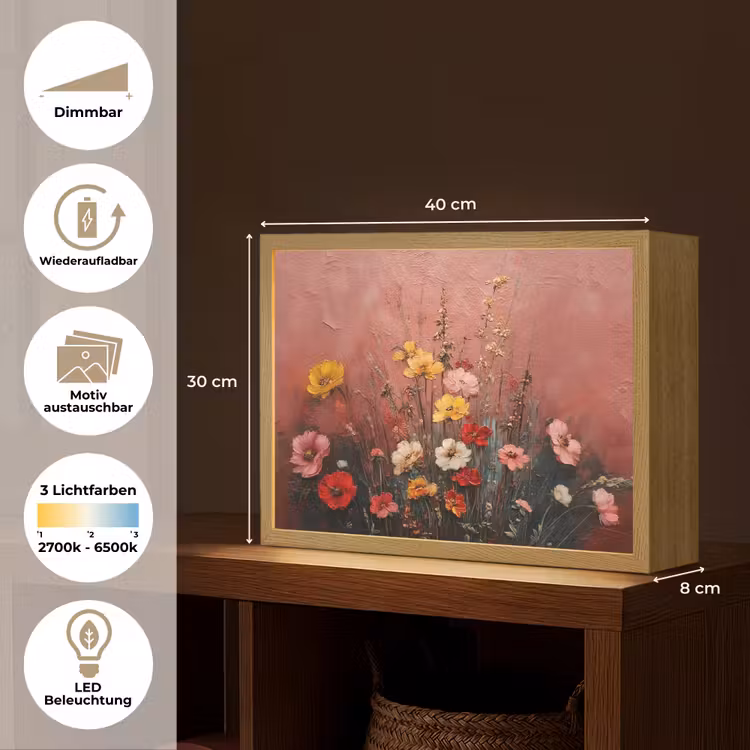 Bloemenboeket - Fijne details - Roze Light Box met batterij (Wandlamp) middel -USP_websiteoverzichtDE
