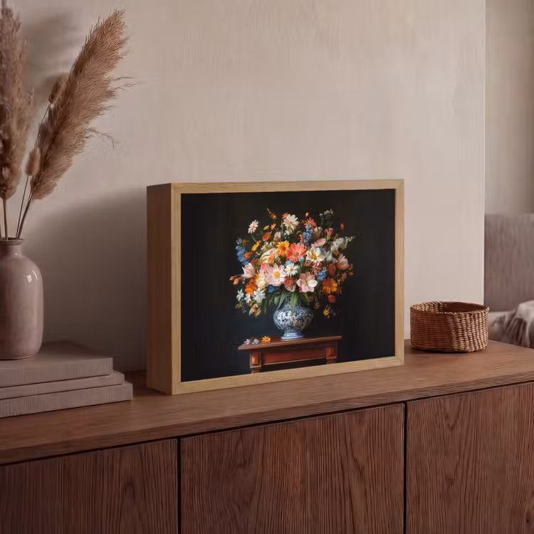 Boeket - Roze - Bloemen - Vaas Light Box met batterij (Wandlamp) middel -sfeer2