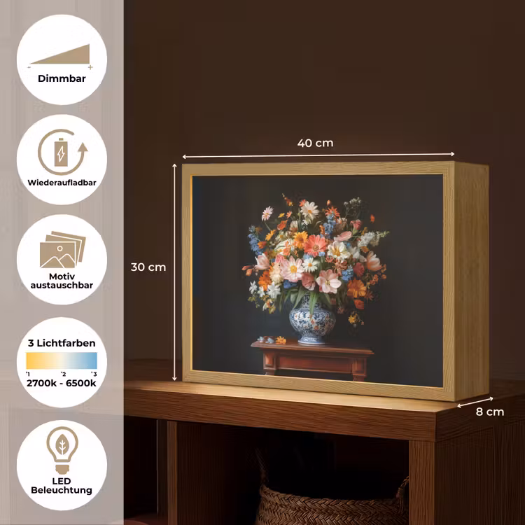 Boeket - Roze - Bloemen - Vaas Light Box met batterij (Wandlamp) middel -USP_websiteoverzichtDE