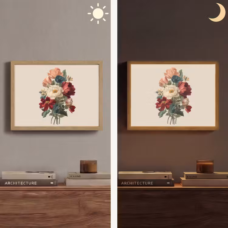 Boeket - Warme tinten - Elegant Light Box met batterij (Wandlamp) middel -sfeer3