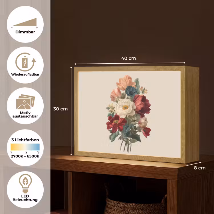 Boeket - Warme tinten - Elegant Light Box met batterij (Wandlamp) middel -USP_websiteoverzichtDE