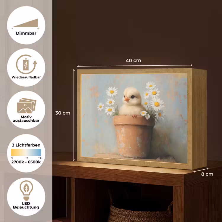 Bloempot - Kuiken - Bloemetjes Light Box met batterij (Wandlamp) middel -USP_websiteoverzichtDE