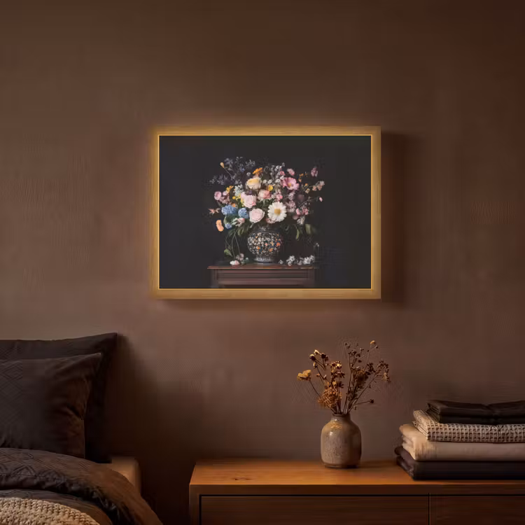 Bloemenvaas - Hout - Bloemen - Boeket Light Box met batterij (Wandlamp) middel -sfeer4