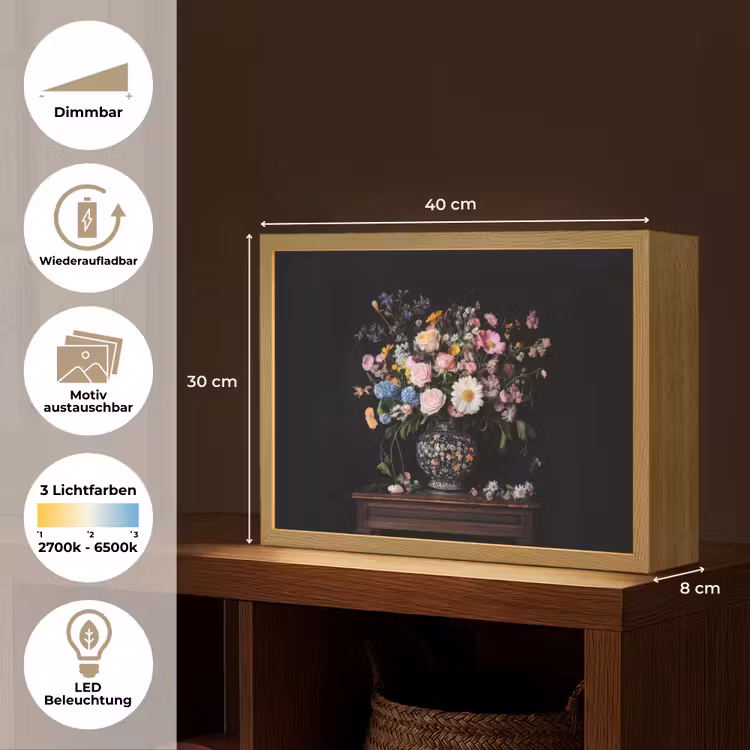 Bloemenvaas - Hout - Bloemen - Boeket Light Box met batterij (Wandlamp) middel -USP_websiteoverzichtDE