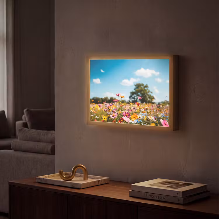 Bloemenweide - Blauw - Lucht - Kleuren Light Box met batterij (Wandlamp) middel -sfeer1