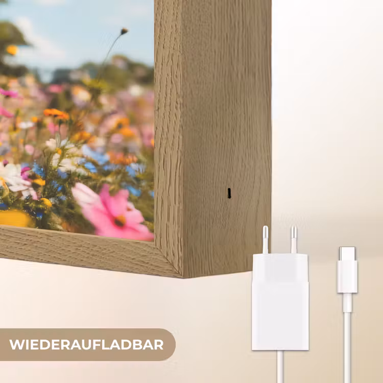 Bloemenweide - Blauw - Lucht - Kleuren Light Box met batterij (Wandlamp) middel -USP_websiteoplaadbaarDE