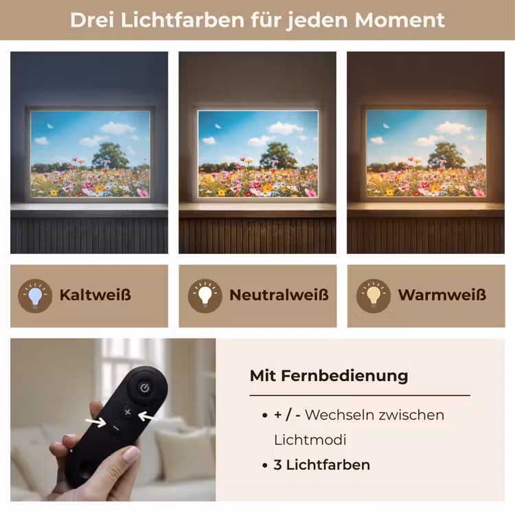 Bloemenweide - Blauw - Lucht - Kleuren Light Box met batterij (Wandlamp) middel -USP_lichtkleurDE