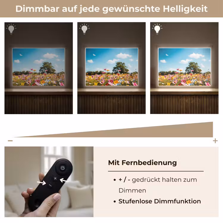 Bloemenweide - Blauw - Lucht - Kleuren Light Box met batterij (Wandlamp) middel -USP_dimbaarDE