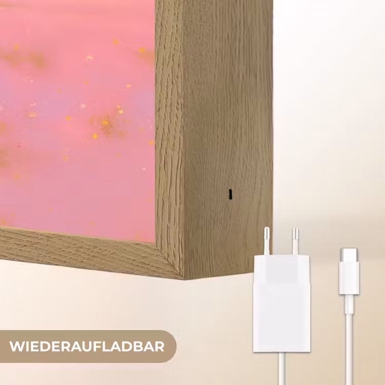 Bloemenweide - Heuvels - Silhouet - Roze Light Box met batterij (Wandlamp) middel -USP_websiteoplaadbaarDE