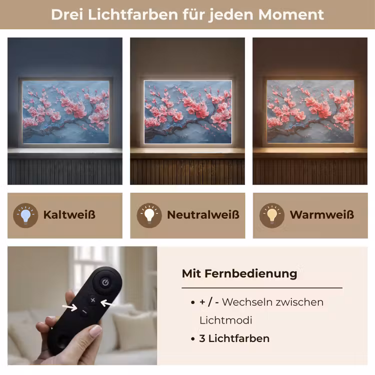 Bloesem - Bloem - Roze - Tak Light Box met batterij (Wandlamp) middel -USP_lichtkleurDE