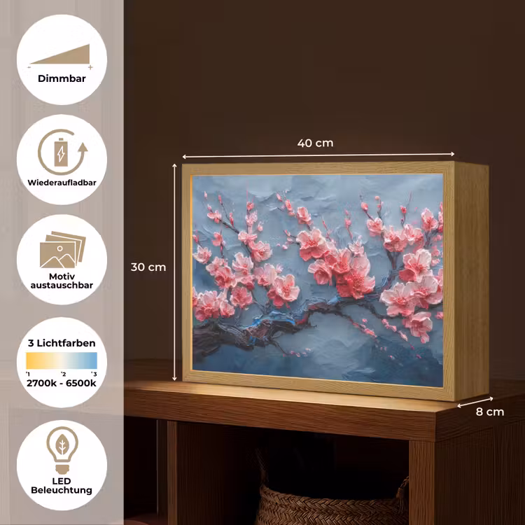 Bloesem - Bloem - Roze - Tak Light Box met batterij (Wandlamp) middel -USP_websiteoverzichtDE