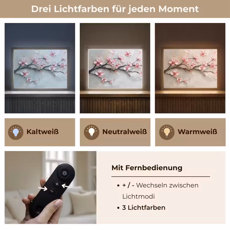 Bloesem - Kunstzinnig - Roze - Sakura Light Box met batterij (Wandlamp) middel -USP_lichtkleurDE