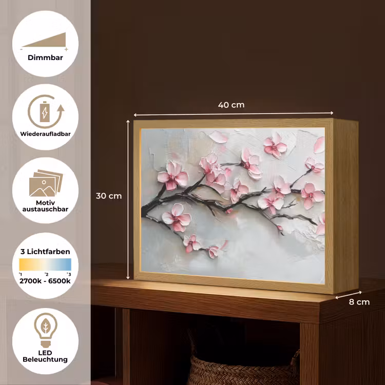 Bloesem - Kunstzinnig - Roze - Sakura Light Box met batterij (Wandlamp) middel -USP_websiteoverzichtDE