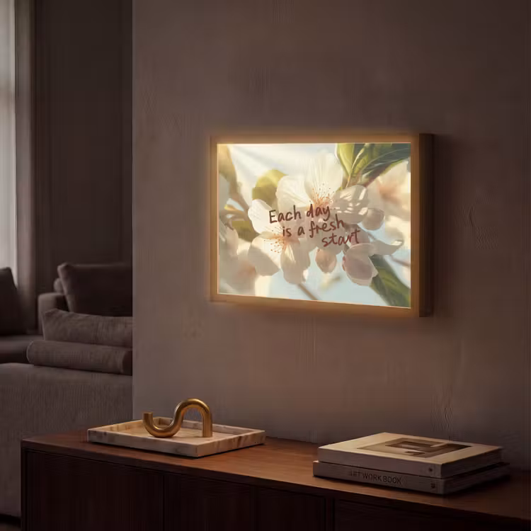 Bloesems - Zonlicht - Quote - Wit Light Box met batterij (Wandlamp) middel -sfeer1
