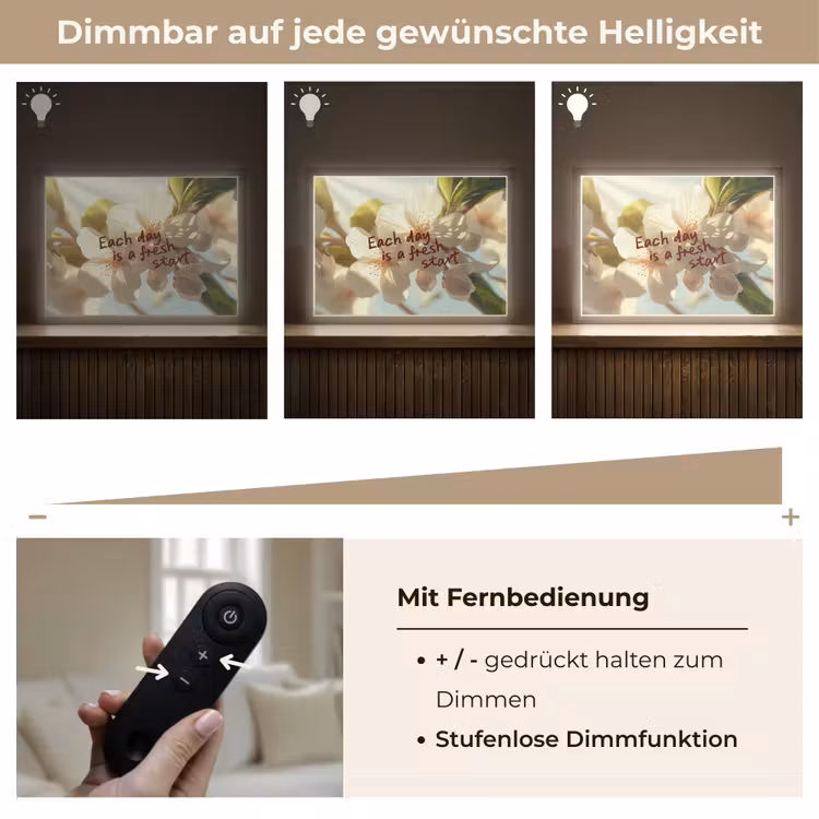 Bloesems - Zonlicht - Quote - Wit Light Box met batterij (Wandlamp) middel -USP_dimbaarDE