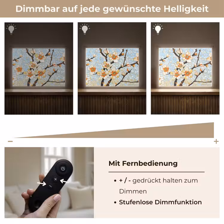 Bloesems - Wit - Mozaïek - Tak Light Box met batterij (Wandlamp) middel -USP_dimbaarDE