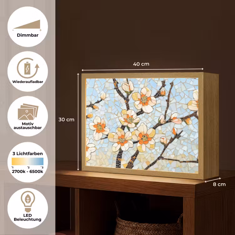 Bloesems - Wit - Mozaïek - Tak Light Box met batterij (Wandlamp) middel -USP_websiteoverzichtDE