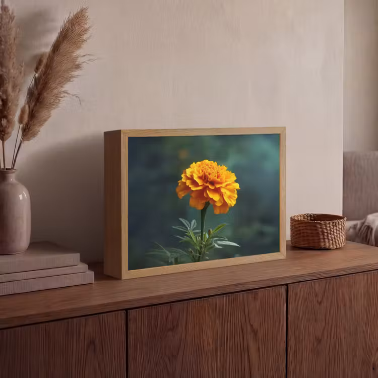 Bloemblaadjes - Afrikaan - Oranje - Wazig Light Box met batterij (Wandlamp) middel -sfeer2