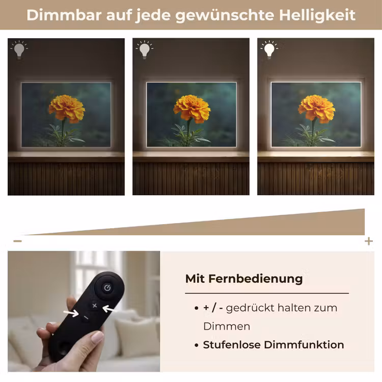 Bloemblaadjes - Afrikaan - Oranje - Wazig Light Box met batterij (Wandlamp) middel -USP_dimbaarDE