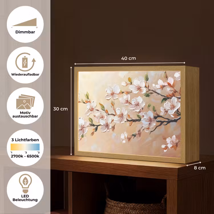 Bloesemtakken - Schilderachtig - Roze Light Box met batterij (Wandlamp) middel -USP_websiteoverzichtDE