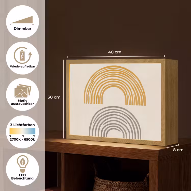 Bogen - Lijnen - Oranje - Minimalistisch Light Box met batterij (Wandlamp) middel -USP_websiteoverzichtDE