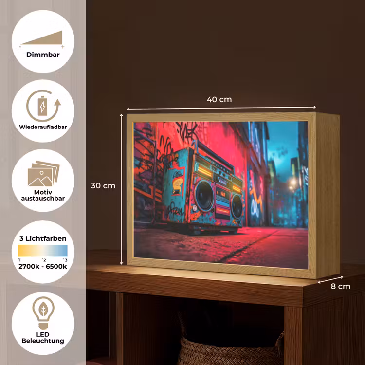 Boombox - Rood - Graffiti - Neon Light Box met batterij (Wandlamp) middel -USP_websiteoverzichtDE