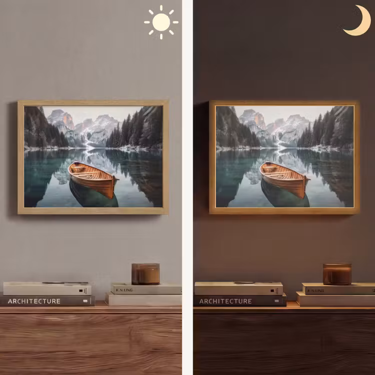 Boot - Bergen - Natuur - Water Light Box met batterij (Wandlamp) middel -sfeer3