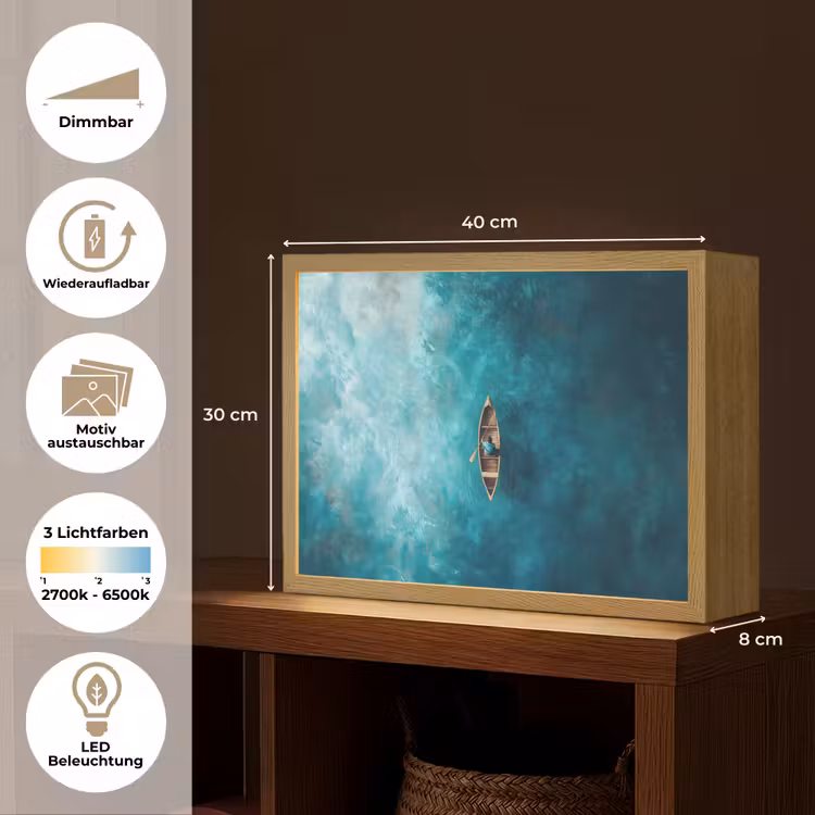 Bootje - Water - Blauw Light Box met batterij (Wandlamp) middel -USP_websiteoverzichtDE