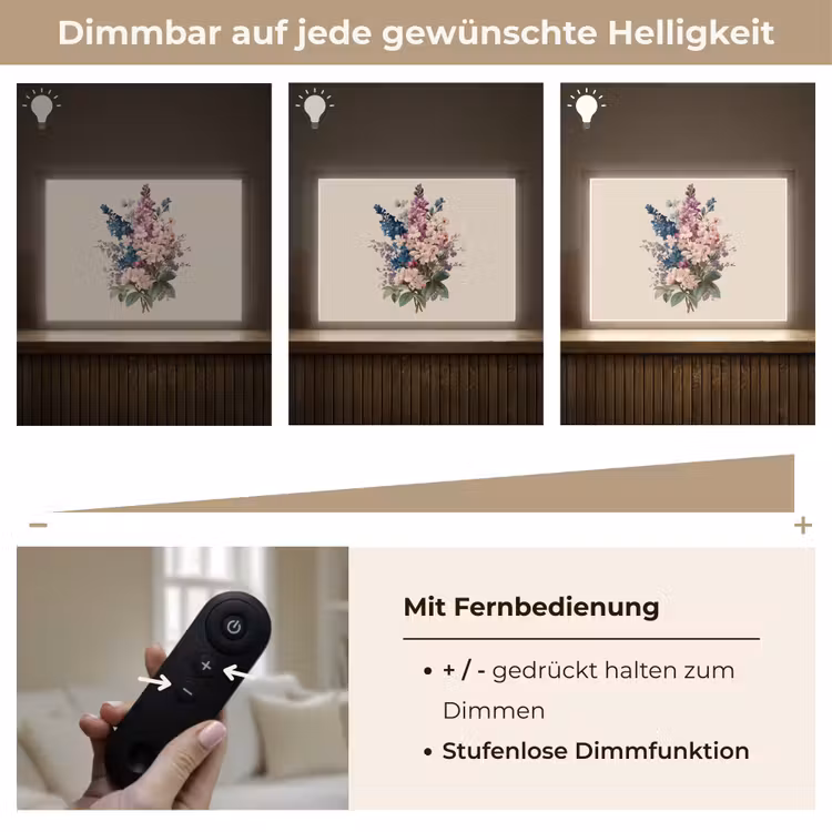 Boeket - Beige - Harmonieus - Subtiel Light Box met batterij (Wandlamp) middel -USP_dimbaarDE