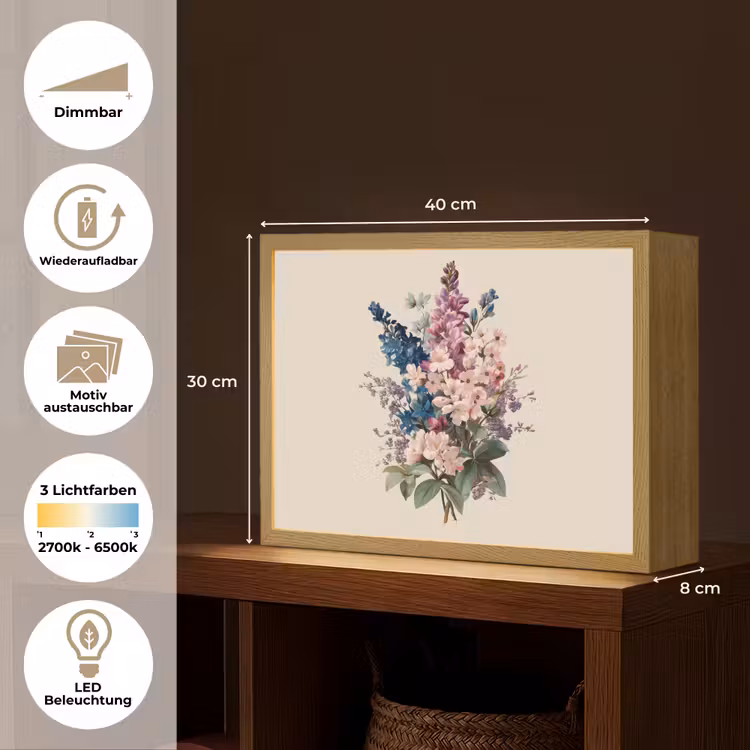 Boeket - Beige - Harmonieus - Subtiel Light Box met batterij (Wandlamp) middel -USP_websiteoverzichtDE