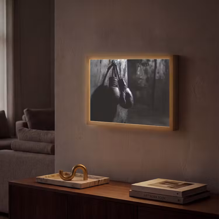 Bokshandschoenen - Muur - Duister - Zwart Light Box met batterij (Wandlamp) middel -sfeer1