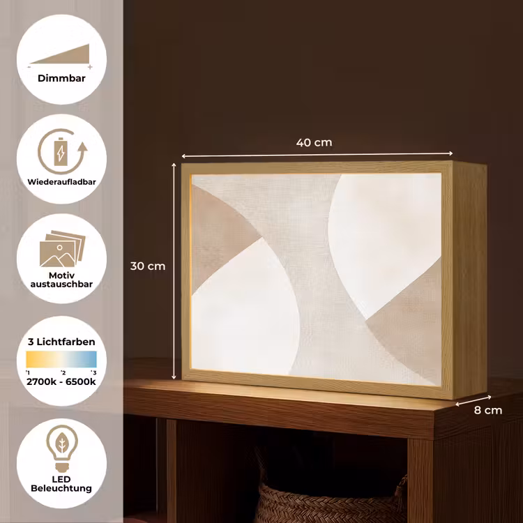 Bruin - Japandi - Abstract Light Box met batterij (Wandlamp) middel -USP_websiteoverzichtDE