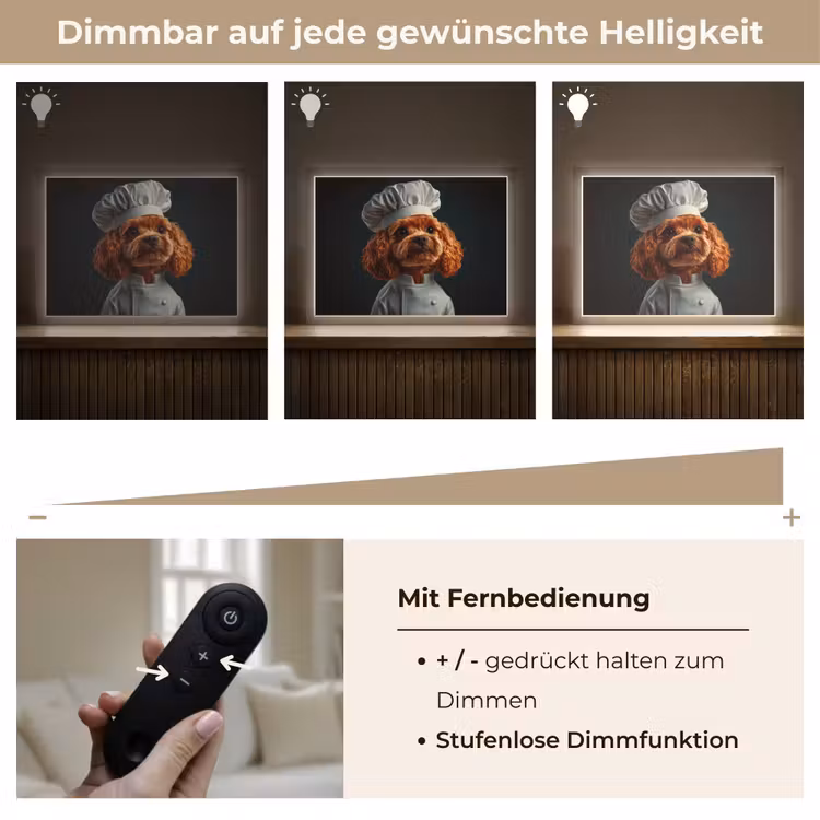 Bruin - Kok - Hondje Light Box met batterij (Wandlamp) middel -USP_dimbaarDE