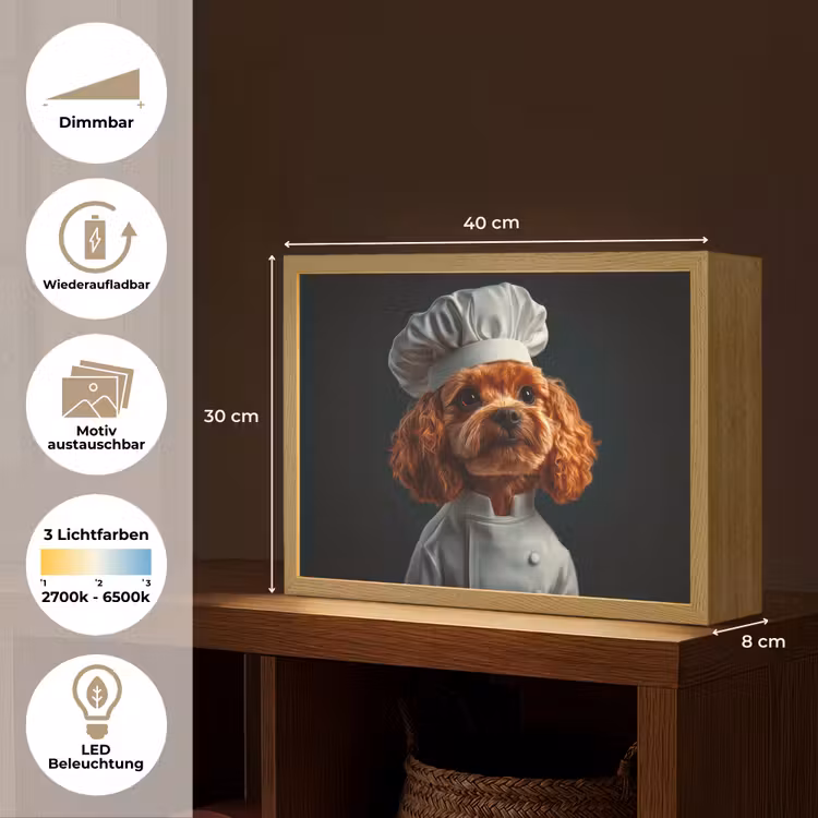Bruin - Kok - Hondje Light Box met batterij (Wandlamp) middel -USP_websiteoverzichtDE