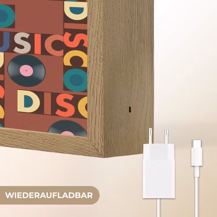 Bruin - Retro - Disco - Patroon Light Box met batterij (Wandlamp) middel 907 -USP_websiteoplaadbaarDE