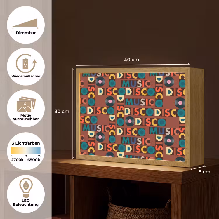 Bruin - Retro - Disco - Patroon Light Box met batterij (Wandlamp) middel 907 -USP_websiteoverzichtDE