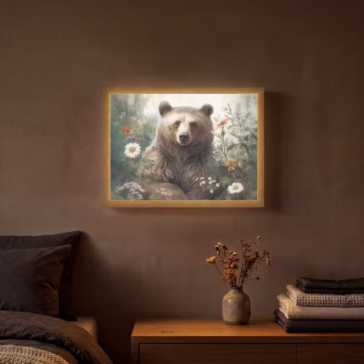 Bruine beer - Wilde dieren - Bloemen - Planten Light Box met batterij (Wandlamp) middel -sfeer4