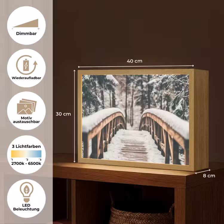 Brug - Winterlandschap - Bos - Natuur - Sneeuw Light Box met batterij (Wandlamp) middel -USP_websiteoverzichtDE