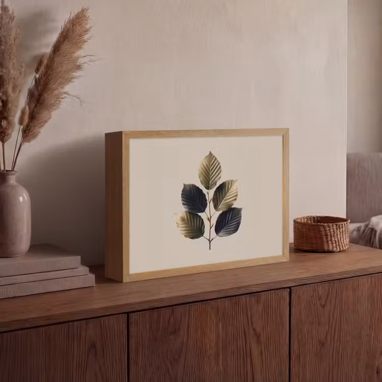 Beukenbladeren - Bruin - Groen - neutraal Light Box met batterij (Wandlamp) middel -sfeer2