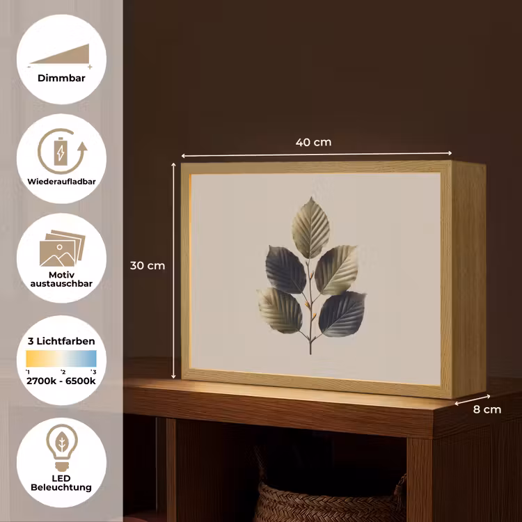 Beukenbladeren - Bruin - Groen - neutraal Light Box met batterij (Wandlamp) middel -USP_websiteoverzichtDE