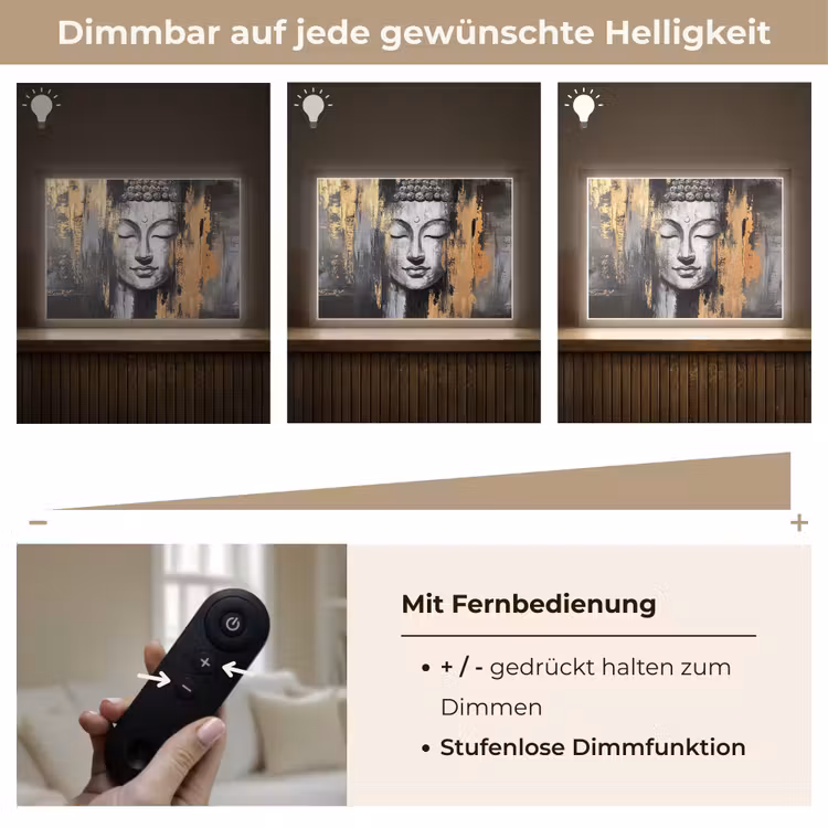Boedhha - Penseelstreken - Goud - Abstract Light Box met batterij (Wandlamp) middel -USP_dimbaarDE
