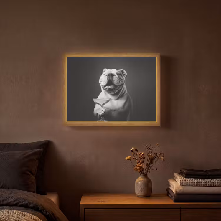 Buldog - Hond - Glas Light Box met batterij (Wandlamp) middel -sfeer4