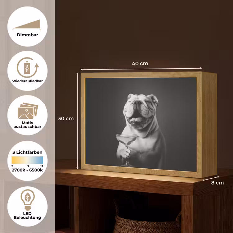 Buldog - Hond - Glas Light Box met batterij (Wandlamp) middel -USP_websiteoverzichtDE