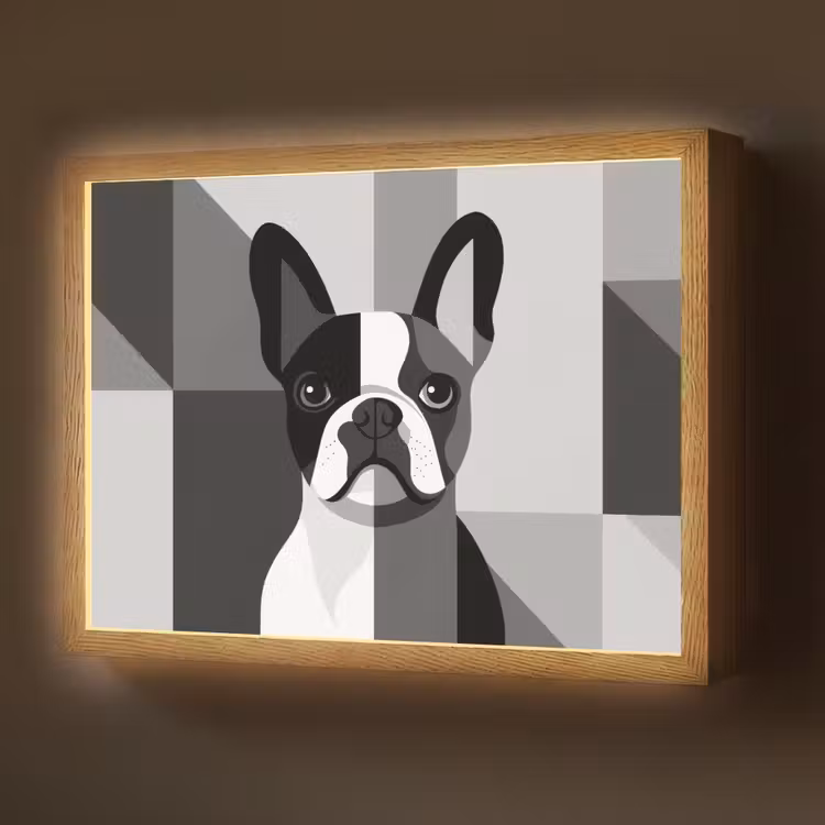 Buldog - Zwart - Abstract - Vlakken Light Box met batterij (Wandlamp) middel -z3d_website