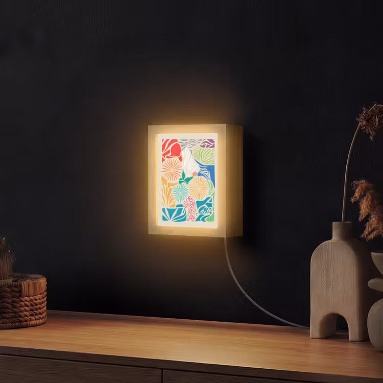 Kleurrijk - Abstract - Bloemen - Patronen Light Box met kabel (Wandlamp) klein -sfeer1
