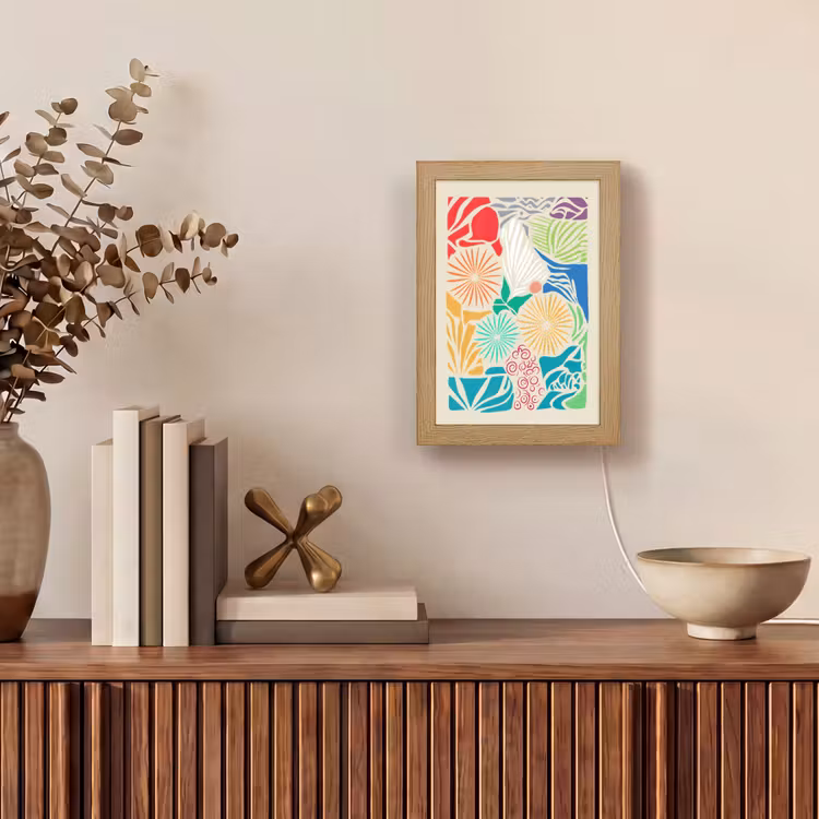 Kleurrijk - Abstract - Bloemen - Patronen Light Box met kabel (Wandlamp) klein -sfeer2