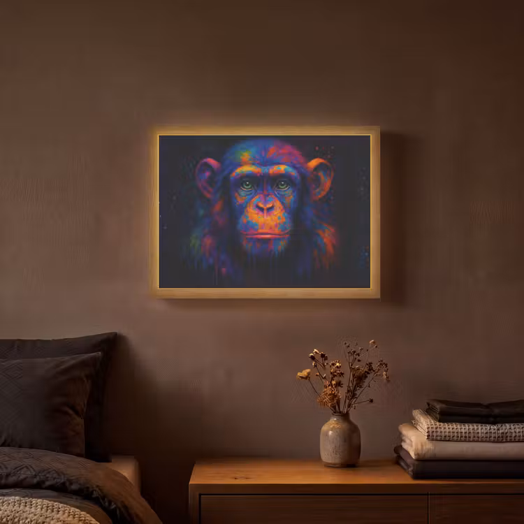 Kleurrijk - Aap - Abstract Light Box met batterij (Wandlamp) middel -sfeer4