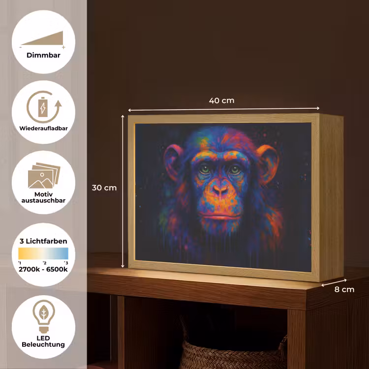 Kleurrijk - Aap - Abstract Light Box met batterij (Wandlamp) middel -USP_websiteoverzichtDE