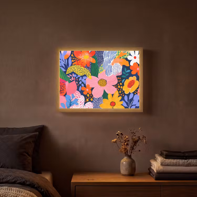 Kleurrijk - Bloemen - Abstract - Stippen Light Box met batterij (Wandlamp) middel -sfeer4